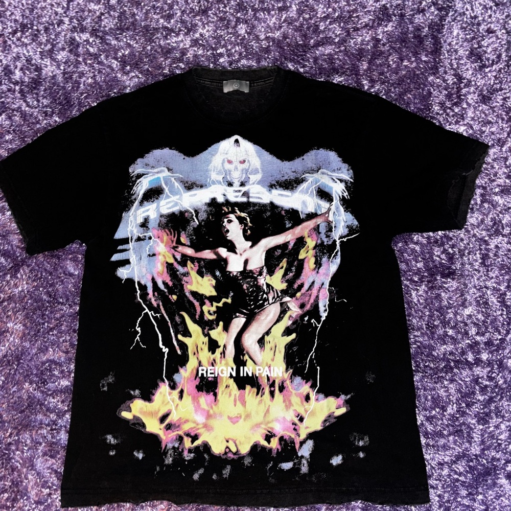 Black and Purple Short Sleeve Tee with Colorful Skull Design